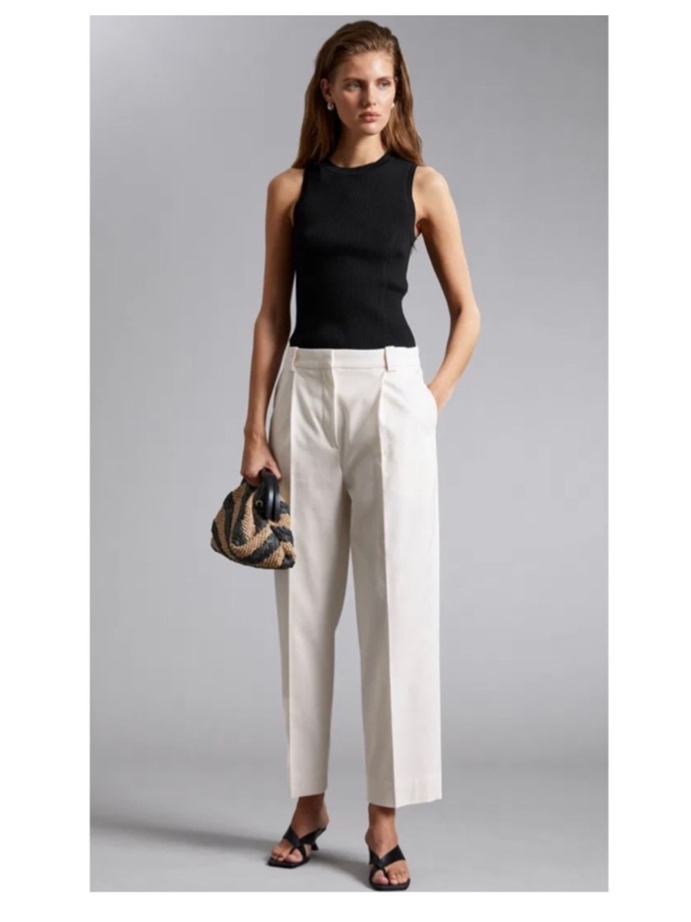 & Other Stories Pleated Straight Leg Trousers Ecru